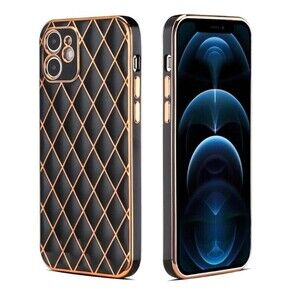 iPhone 12 Pro Shockproof Case - Rhombus Plating with Checked Sheepskin Pattern